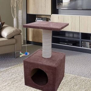 Brown Cat Scratching Box House - The Cube Three in One Cave + Post Bed