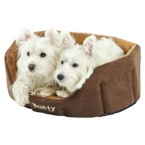 Bunty Lounger Dog Bed Soft Washable Fleece Fur Cushion Warm Luxury Pet Basket, Brown / Medium