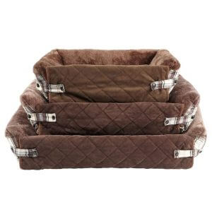 Bunty Stirling Dog Bed Soft Washable Tartan Fabric Cushion Sofa Chair Pet Basket, Brown / Medium