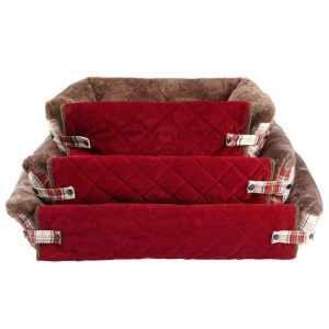 Bunty Stirling Dog Bed Soft Washable Tartan Fabric Cushion Sofa Chair Pet Basket, Red / Large