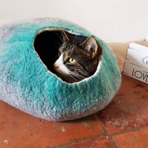 Cat Bed Cave Cocoon House Grey Green With Free Ball - Larger Size