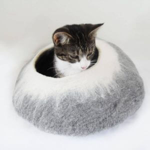Cat Bed Cave Cocoon House Grey White With Free Ball