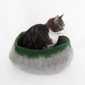 Cat Bed House Basket Natural Grey & Green Bedding