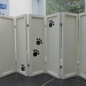 Cream Standard Height Doggie Divider, Room Pet Barrier, Dog Gate, Indoor Fence, Foldable, Free Standing, Wooden Doggy Door