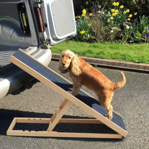 Freestanding Dog Ramp Wooden Pet Ramps Adjustable Heights Non-Slip Carpet Stair Ladders For Use With A Car, Van, Caravan Bed Or Sofa