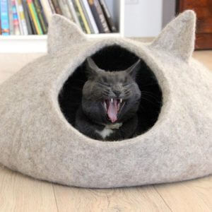 Natural Beige Cat Bed. Woo House. Felt Basket For Pets