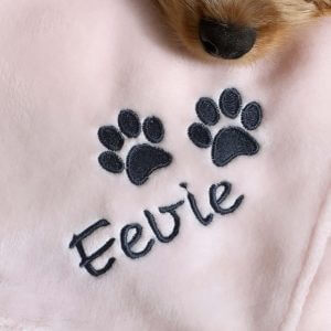 Personalised Dog Blanket With Cute Paw Design Spoil Your To This Super Soft Fleece Available in 4 Colours Choice Of 22 Threads