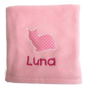 Pink Personalised Kitten Blanket With Polka Dot