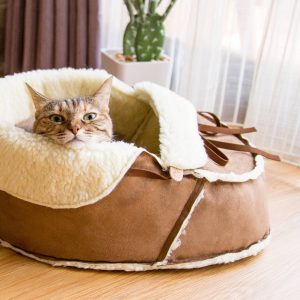 Sherpa Moccasin Shoe Cat Bed With Vegan Materials Unique Modern Cat Furniture, Small Dog Bed, Rabbit Farmhouse Chic