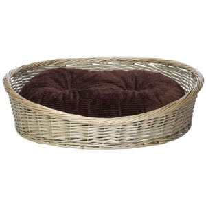 Wicker Basket and Chester Oval Fleece Dog Bed, Brown / Large