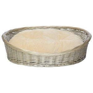 Wicker Basket and Chester Oval Fleece Dog Bed, Cream / Large