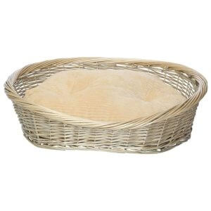 Wicker Basket and Chester Oval Fleece Dog Bed, Cream / Small