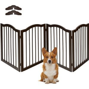 4 Panels Folding Pet Dog Gate Fence Child Safety Barrier Freestanding Pine Wood