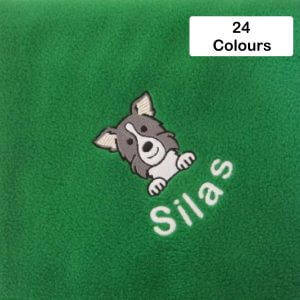 Border Collie Dog Blanket, Personalised Embroidered Fleece Throw, Snuggle Crate