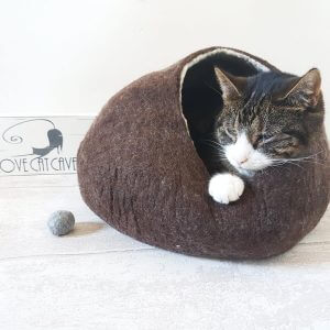 Cat Bed Cave House Bubble Felted Wool Natural Brown Pet Cat Gift