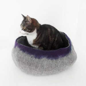 Cat Bed House Basket Natural Grey & Blue Bedding