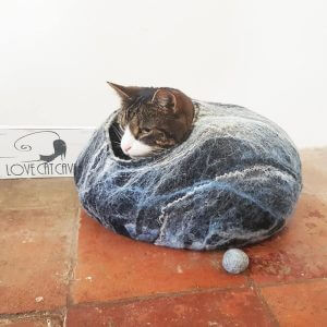 Cat Bed/Cave House Nap Cocoon Lover Gift Black White Blue Marble Effect