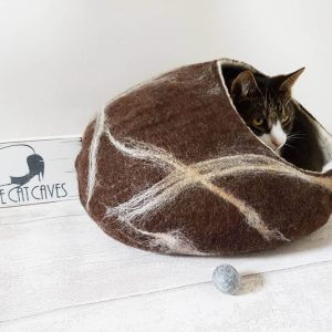 Cat Bed/Cave House Nap Cocoon Lover Gift Brown & White Marble Effect
