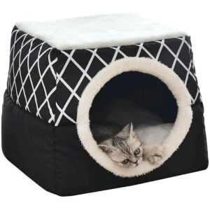 Cat Caver Cat House Cat Bed Pet Pet Nest Sleeping Bag 2 in 1 Foldable Hug Cave Space Capsule Cat House Villa Fenced Kennel House, Black XL