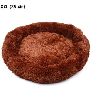 Comfortable Plush Round Pet Bed for Dogs Cats Soft Fur Donut Anti-slip Waterproof Base Washable Self Warming Cushion Bed Multiple Sizes Coffee XXL