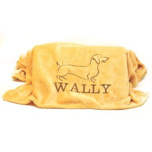 Dachshund Hand Made Embroidered Personalised Dog Blanket Choice Of 8 Colours