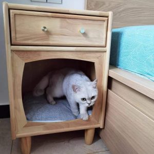 Drawer Nightstand Cat, Solid Wood Cat Cabinet, House, Pet Table, Modern Furniture, Decor, Study Desk, Bed Cave