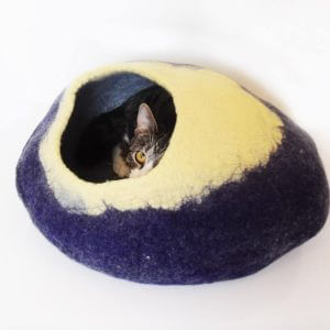 Felt Cat Cave Bed Cocoon House Blue & Yellow With Free Ball