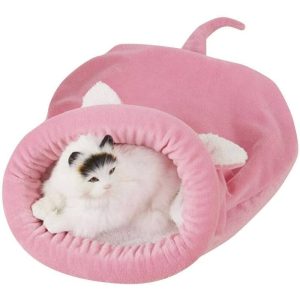 Fleece Soft Cat Sleeping Bag Windproof Snuggle Sack Blanket Mat for Dog and Puppy MZ042 (M, Pink)