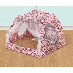 Foldable Pet Tent Washable Pet House Elegant Puppy Kennel Cat Kitten Dog Camping Tent Pet Shelter for Four Seasons,model:Pink Size L