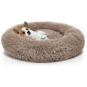 LangRay Orthopedic Dog Bed Comfortable Donut Cuddler Round Dog Bed Ultra Soft Washable Dog and Cat Cushion Bed (60cm,Brown)