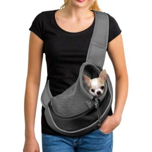 LangRay Pet Dog Sling Carrier Breathable Mesh Travel Safe Sling Bag Carrier for Dogs Cats black(black, l)