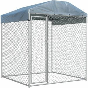 Outdoor Dog Kennel with Canopy Top 193x193x225 cm - Silver