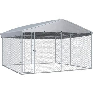 Outdoor Dog Kennel with Roof 382x382x225 cm - Silver