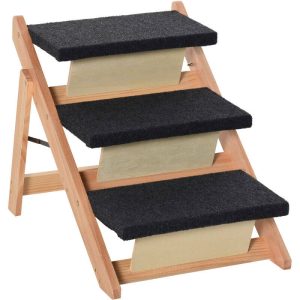 PawHut Dog Steps Pet Stairs 2 In 1 Convertible Dog Ramp Portable Foldable 3 Steps Cat Ladder for Bed Couch Car 60 x 47 x 50 cm