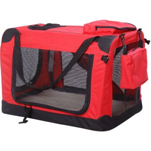 PawHut Folding Fabric Soft Portable Pet Dog Cat Crate Puppy Kennel Cage Carrier House Medium 23' Red New
