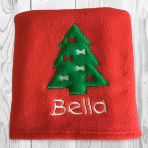 Personalised Christmas Dog Blanket With Embroidered Tree