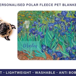 Personalised Dog Blanket Van Gogh Irises, Fleece Blanket, Cat, Rabbit Pet, Custom, Soft, Anti-Pil, Anti Bobble, Polar - 0109