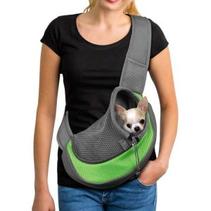 Pet Dog Sling Carrier Breathable Mesh Travel Safe Sling Bag Carrier for Dogs Cats green(green,l) - Langray