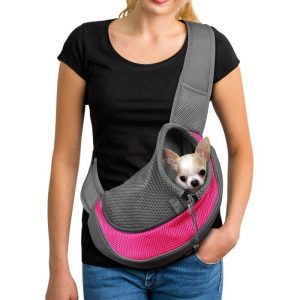 Pet Dog Sling Carrier Breathable Mesh Travel Safe Sling Bag Carrier for Dogs Cats rose Red(rose Red,l) - Langray