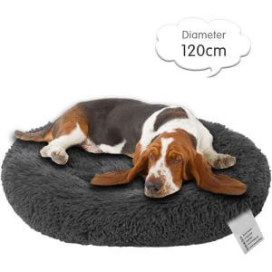 Pet Soft Plush Round Bed Dogs Cats Warm Comfortable Washable Cushion Bed,model: Dark grey-diameter 120cm