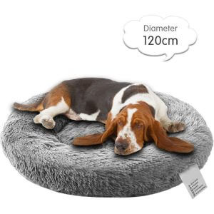 Pet Soft Plush Round Bed Dogs Cats Warm Comfortable Washable Cushion Bed,model: Light grey-diameter 120cm