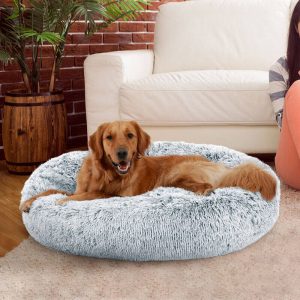Plush Donut Pet Bed,Dog Cat Round Warm Cuddler Kennel Cushion Bed Anti-Slip Bottom,Machine Washable, Dia 120cm