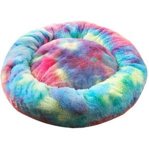 Plush Round Pet Bed Cat Soft Bed Cat Bed dark blue-diameter 50cm