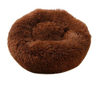 Plush Round Pet Bed Cat Soft Bed Cat Bed dark brown-diameter 50cm