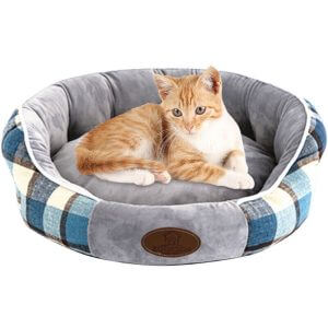 Plush Round Pet Bed Dog Cat Cushion Pad Soft Comfortable Puppy Kennel Portable Warm Pet Basket Supplies,model:Blue L