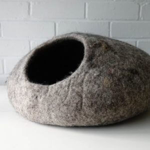Ready To Ship Cat Cave, House, Bed, Handmade Felted From 100% Natural Eco Sheep Wool, Grey Mixed With Brown - Cats Love It