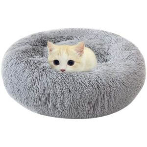 Round Dog and Cat Basket Soft and Comfortable Plush Donut Cat Warm Fluffy Puppy Bed for Winter Sleeping 50cm