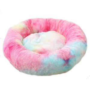 Round Plush Cat Basket for Animal Cats and Small Dogs Cat Bed Cushion Donut Dog Bed Fits Sofa XH062 (Diameter: 60, Colorful Pink) - Soekavia