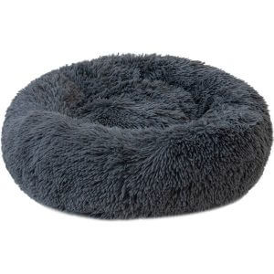 Round Plush Cat Bed Dog Warm Soft Comfortable Kennel,Dark gray,XL