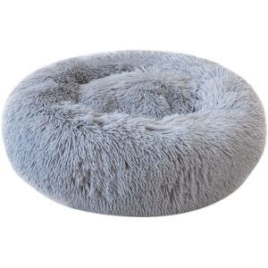Round Plush Cat Bed Dog Warm Soft Comfortable Kennel,Grey,L